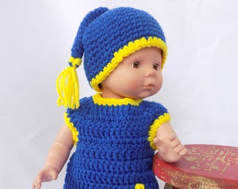 Baby Doll Clothes 13 inch Doll Clothes Crochet Baby Doll Blue Pajamas Crochet Baby Doll Blue Night Shirt and Cap Set 12 Inch Doll Clothes