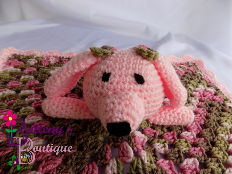 Baby Blankie Lovey Crochet Baby Lovey Crochet Plush Pink Puppy Dog Baby Lovey Baby Security Blanket Baby Snuggle Blanket Baby Shower Gift image 2