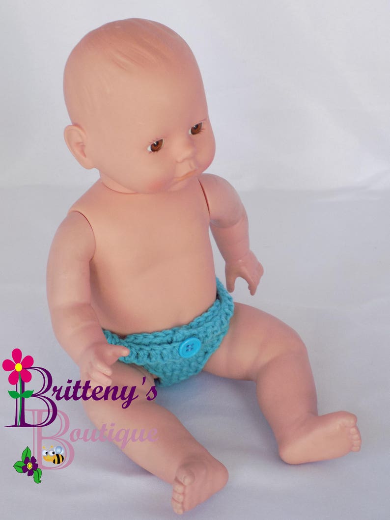 Baby Doll Clothes Crochet Baby Doll Diaper Set Crochet Baby Blue Doll Diapers Baby Doll Clothing Four Doll Diapers 13-14 inch Size image 8