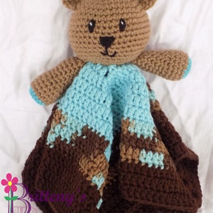 Baby Blue Boy Teddy Bear Lovey Security Blanket Boy Brown Bear Lovey Blanket Baby Lovey Crochet Blanket Cuddle Blanket Security Blanket image 7