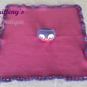 Baby Lovey Crochet Baby Lovey Crochet Plush Purple Owl Baby Fleece Lovey Baby Security Blanket Snuggle Blanket Baby Shower Gift image 2