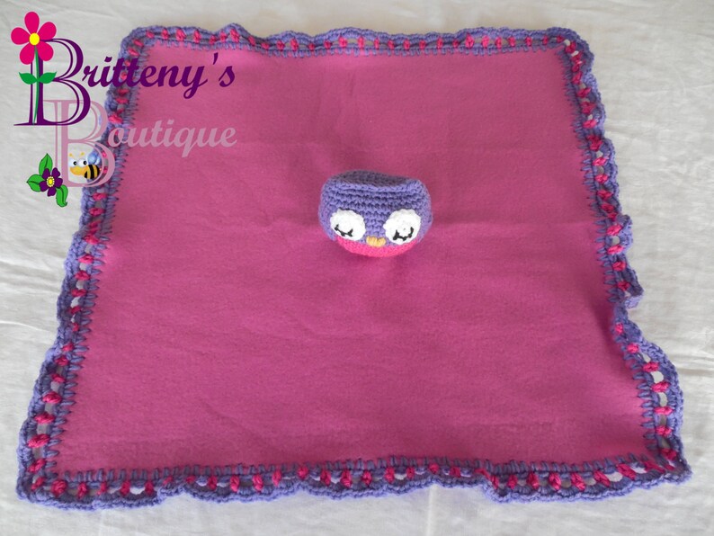 Baby Lovey Crochet Baby Lovey Crochet Plush Purple Owl Baby Fleece Lovey Baby Security Blanket Snuggle Blanket Baby Shower Gift image 2