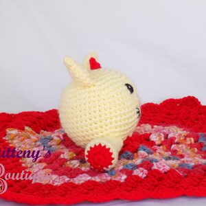 Baby Lovey Crochet Baby Lovey Crochet Plush White Cat Red Blanket Security Blanket Snuggle Blanket Baby Shower Gift 18 inches image 4