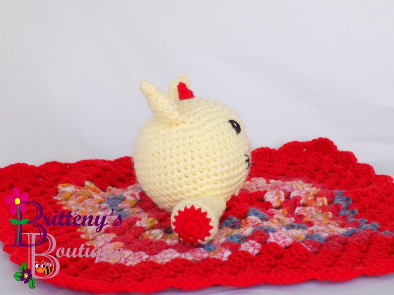 Baby Lovey Crochet Baby Lovey Crochet Plush White Cat Red Blanket Security Blanket Snuggle Blanket Baby Shower Gift 18 inches image 4