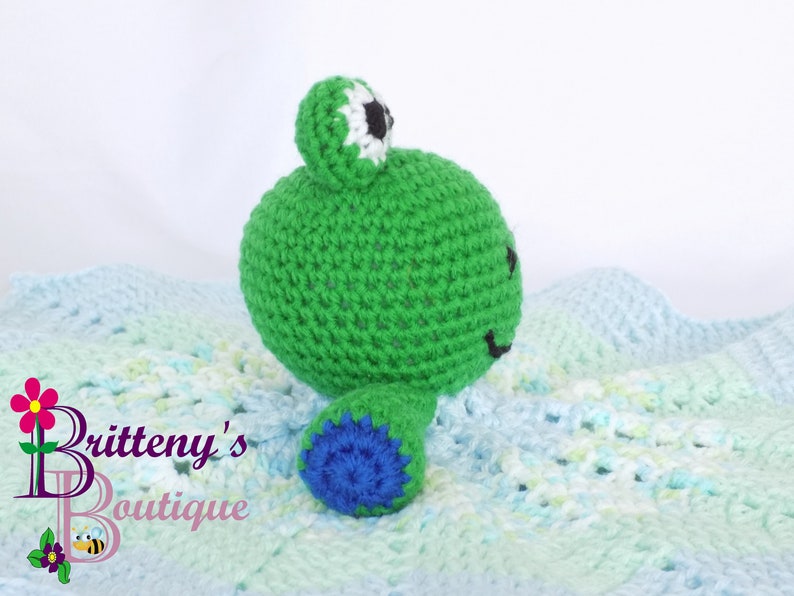 Baby Lovey Crochet Baby Lovey Crochet Plush Green Frog Baby Boy Blue Security Blanket Snuggle Blanket Baby Shower Gift 17 inches image 4