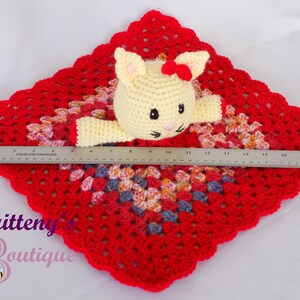 Baby Lovey Crochet Baby Lovey Crochet Plush White Cat Red Blanket Security Blanket Snuggle Blanket Baby Shower Gift 18 inches image 10