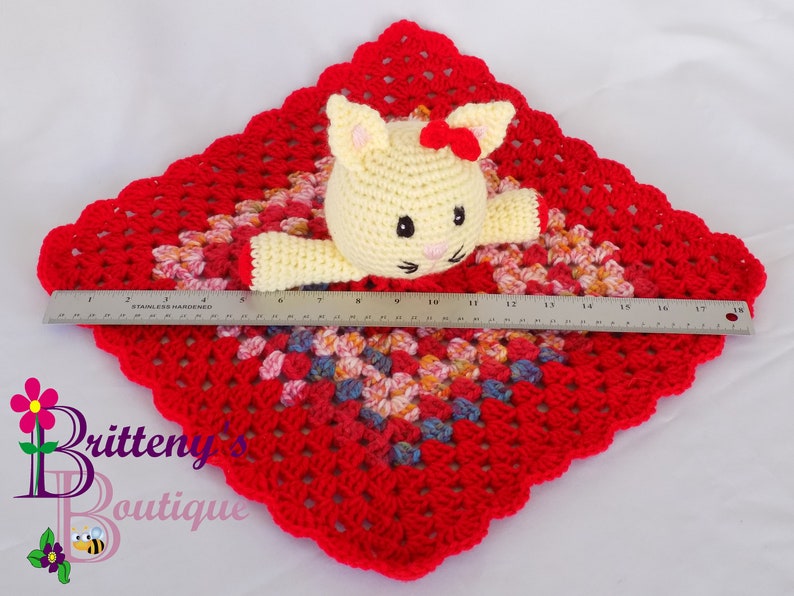 Baby Lovey Crochet Baby Lovey Crochet Plush White Cat Red Blanket Security Blanket Snuggle Blanket Baby Shower Gift 18 inches image 10