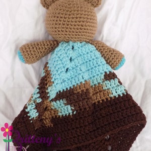 Baby Blue Boy Teddy Bear Lovey Security Blanket Boy Brown Bear Lovey Blanket Baby Lovey Crochet Blanket Cuddle Blanket Security Blanket image 8