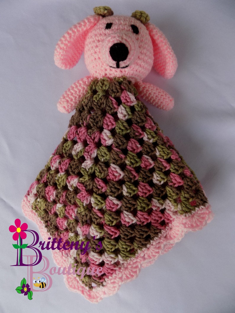 Baby Blankie Lovey Crochet Baby Lovey Crochet Plush Pink Puppy Dog Baby Lovey Baby Security Blanket Baby Snuggle Blanket Baby Shower Gift image 3