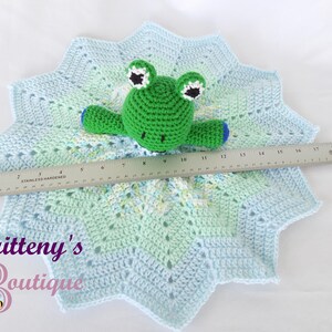 Baby Lovey Crochet Baby Lovey Crochet Plush Green Frog Baby Boy Blue Security Blanket Snuggle Blanket Baby Shower Gift 17 inches image 10
