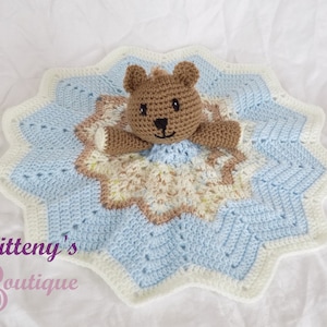 Baby Blue Boy Teddy Bear Lovey Coperta di sicurezza Bear Lovey coperta Baby Lovey coperta all'uncinetto Coperta di coccole Coperta di sicurezza Coccole
