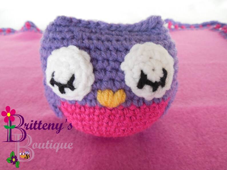 Baby Lovey Crochet Baby Lovey Crochet Plush Purple Owl Baby Fleece Lovey Baby Security Blanket Snuggle Blanket Baby Shower Gift image 1