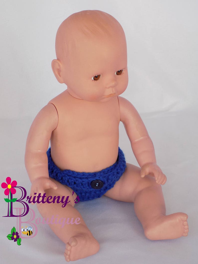 Baby Doll Clothes Crochet Baby Doll Diaper Set Crochet Baby Blue Doll Diapers Baby Doll Clothing Four Doll Diapers 13-14 inch Size image 1