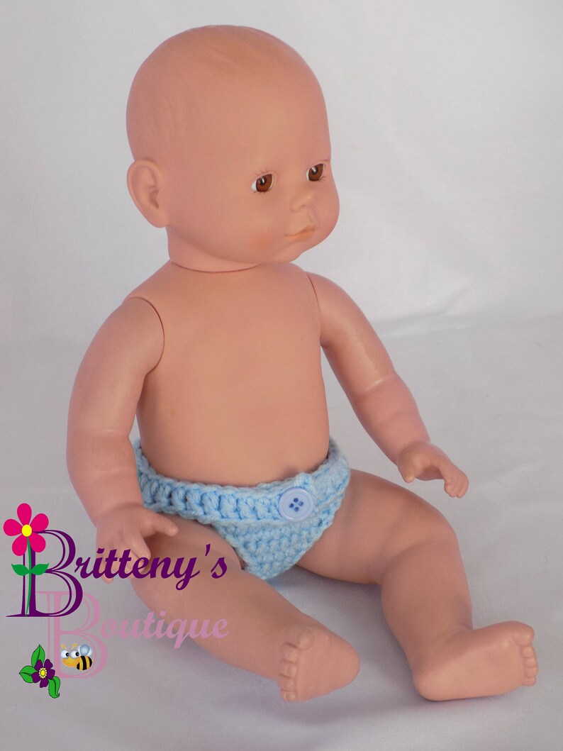 Baby Doll Clothes Crochet Baby Doll Diaper Set Crochet Baby Blue Doll Diapers Baby Doll Clothing Four Doll Diapers 13-14 inch Size image 6