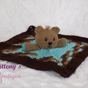 Baby Blue Boy Teddy Bear Lovey Security Blanket Boy Brown Bear Lovey Blanket Baby Lovey Crochet Blanket Cuddle Blanket Security Blanket image 1