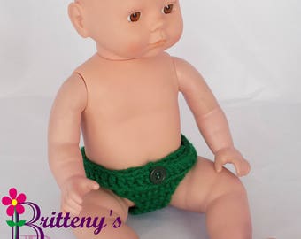 Baby Doll Clothes Crochet Baby Doll Diaper Set Crochet Baby Green Doll Diapers Baby Doll Clothing Four Doll Diapers 13-14 inch Size