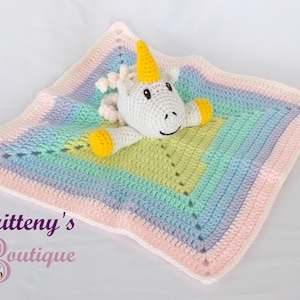 Rainbow Unicorn Baby Security Blanket Unicorn Girl Lovey Blanket Baby Lovey Crochet Plush Unicorn Blanket Cuddle Blanket Security Blanket