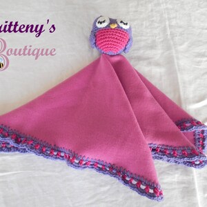 Baby Lovey Crochet Baby Lovey Crochet Plush Purple Owl Baby Fleece Lovey Baby Security Blanket Snuggle Blanket Baby Shower Gift image 3