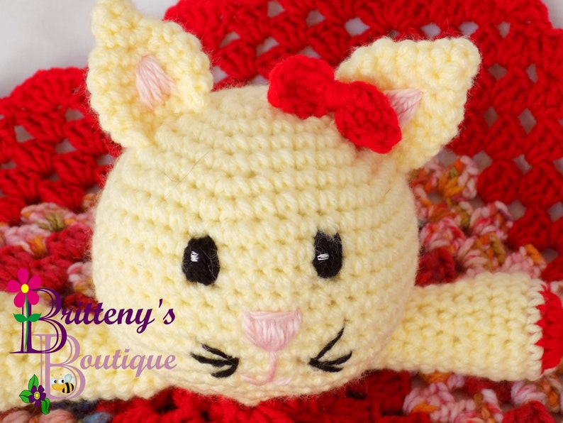 Baby Lovey Crochet Baby Lovey Crochet Plush White Cat Red Blanket Security Blanket Snuggle Blanket Baby Shower Gift 18 inches image 2