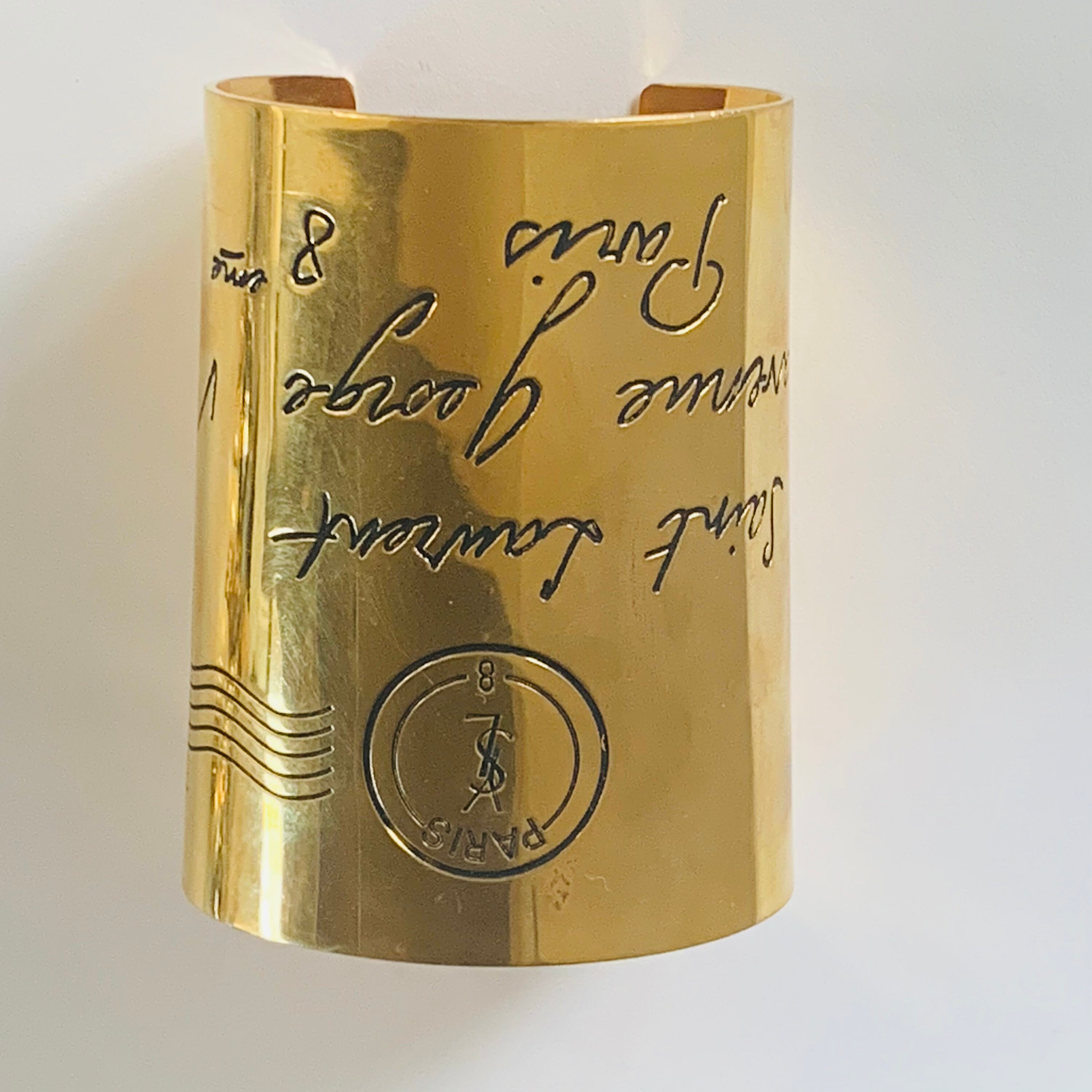 Huge Yves Saint Laurent YSL postcard cuff bracelet gold tone Etsy