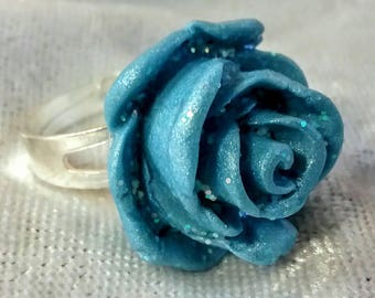 Elsa's Magic Rose:  a glittery pearlescent blue rose ring for the magical love in your life