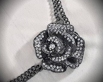 Dominique's Daring Rose: a crystal embellished rose necklace with stunning sparkle!