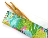 Desert Blooms Straw Pouch, Waterproof, Zero Waste, Straw Bag, Straw Case, Bamboo Chopsticks, Stainless Steel Straw and Brush,Cacti,Succulent