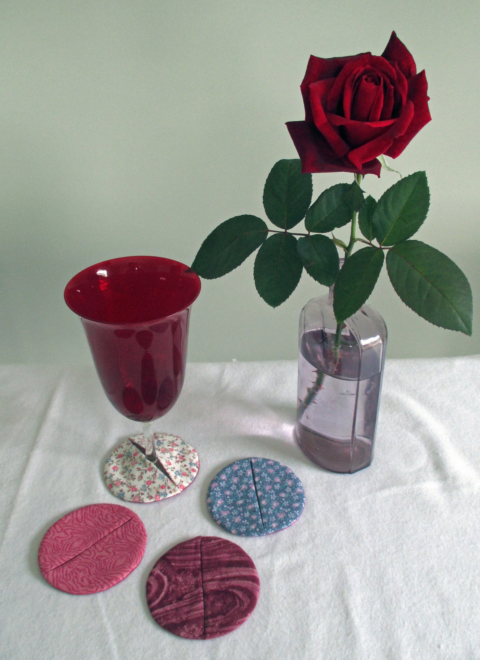 Wine Glass Slipper Set of 4 / Blues & Mauves Cotton Fabric Etsy