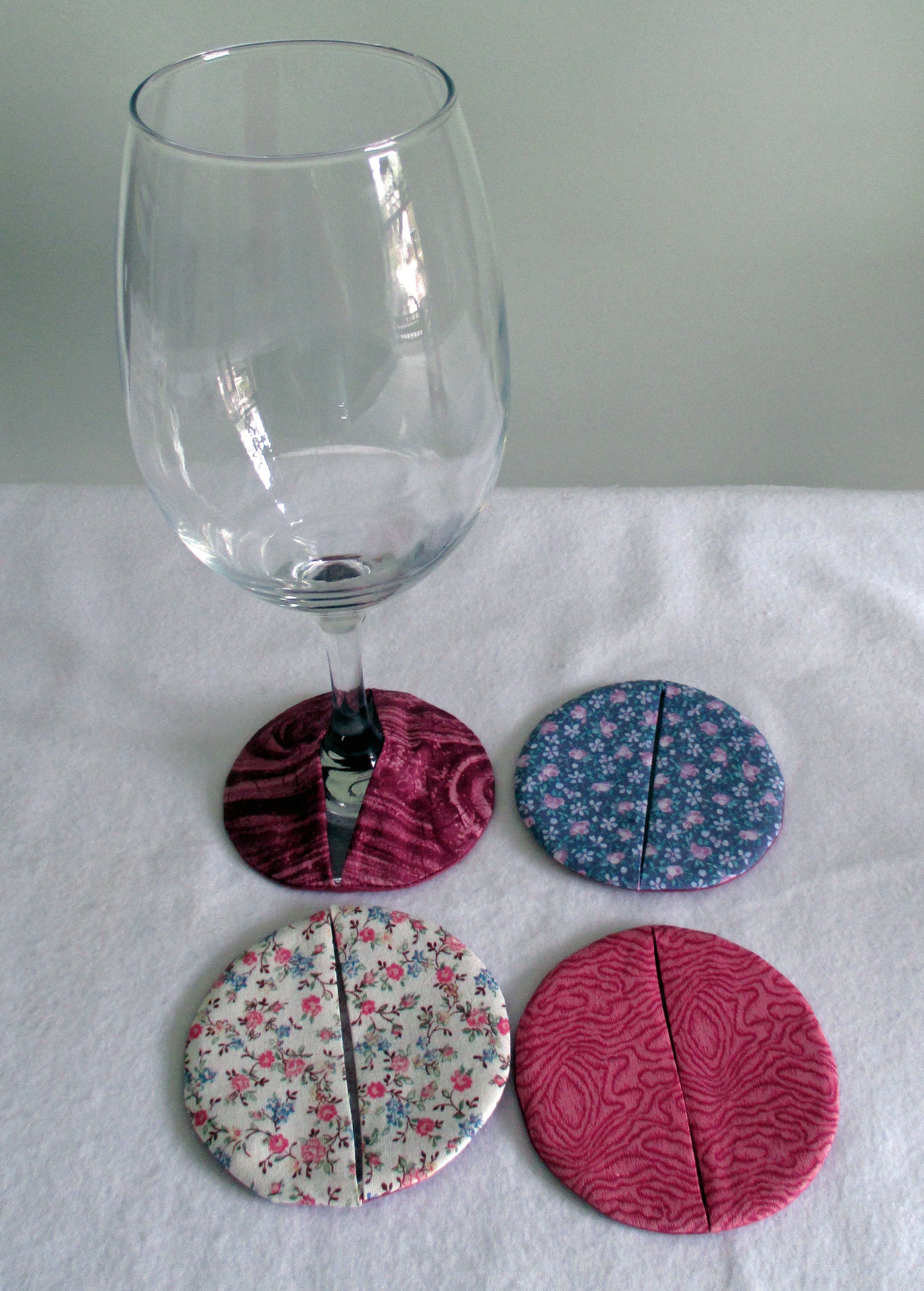 Wine Glass Slipper Set of 4 / Blues & Mauves Cotton Fabric Etsy