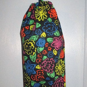 Homemade Plastic Bag Caddy - Chalk Flower Print - Plastic Bag Holder - Grocery Bag Storage - Kitchen Bag Organizer -  Hostess Gift