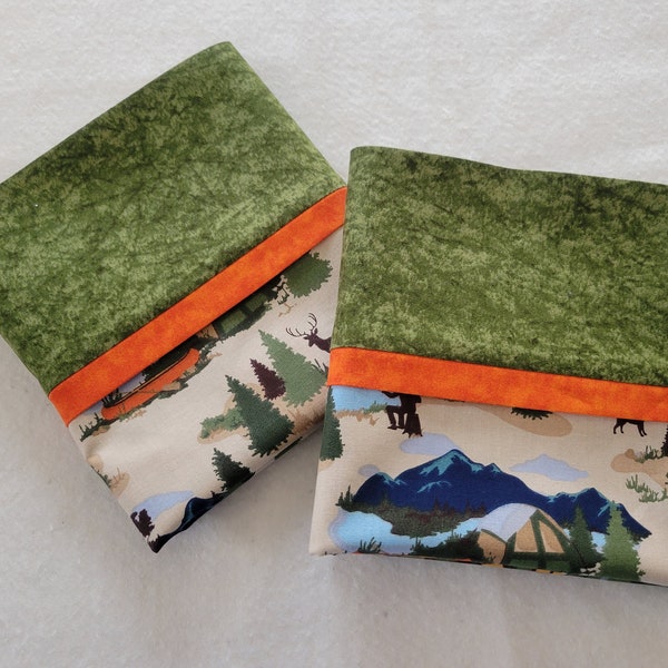 Set of 2 Homemade Cotton Pillowcases Camping, Camper, Fishing, Campfire, Family Time, Great Outdoors, Canoes, Tents