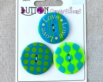 Love Love Love 6041 - Button Conversations - 2 Hole - Blue Green