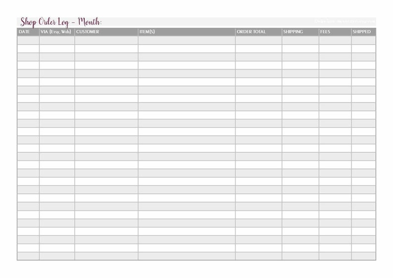 Shop Order Log Tracker Ledger PDF Printable Download Etsy