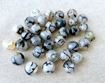 Black Dragon Veins - Spiderweb - Onyx Agate - 12mm Rounds - Sold per 15" Strand