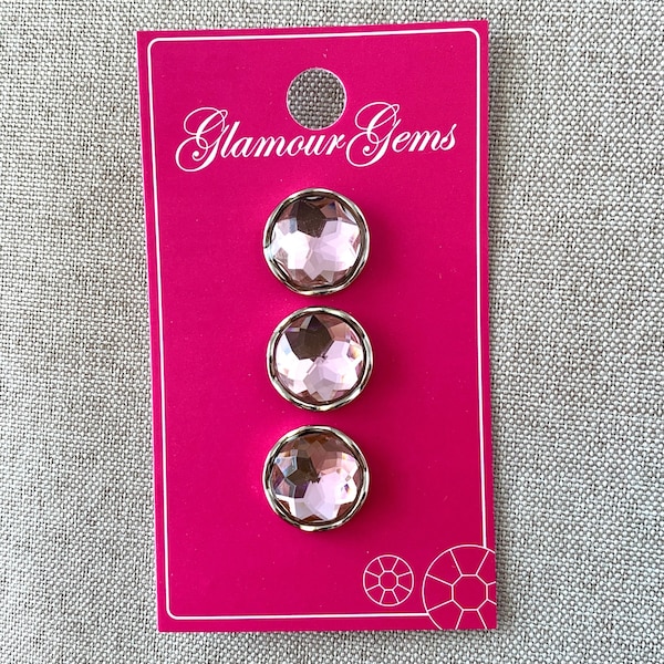 5231 - Glamour Gems - Shank Buttons - 16mm - Silver Pink Gem