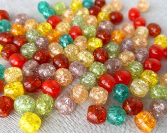 Bead mix crackle acrylic - assorted colors - 12mm round - Pack of 100.