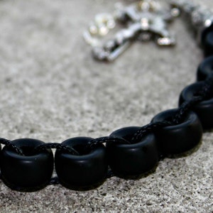 Flat black glass Catholic Christian Prayer Bracelet Movable Good Deed Beads