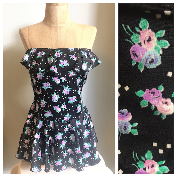 Plus Size 1980's Mini Floral Strapless Swimsuit
