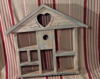 Adorable Rustic Wooden Cubby Shelf - Birdhouse, Birds Shelf with 7 Cubby Holes - Great for Miniatures, Trinkets, Knick Knacks