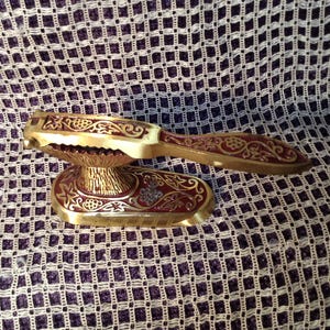 Unique, Rare Find - Vintage Brass Nutcracker - Made in Israel - Lovely Ornate Detail, Red Accents