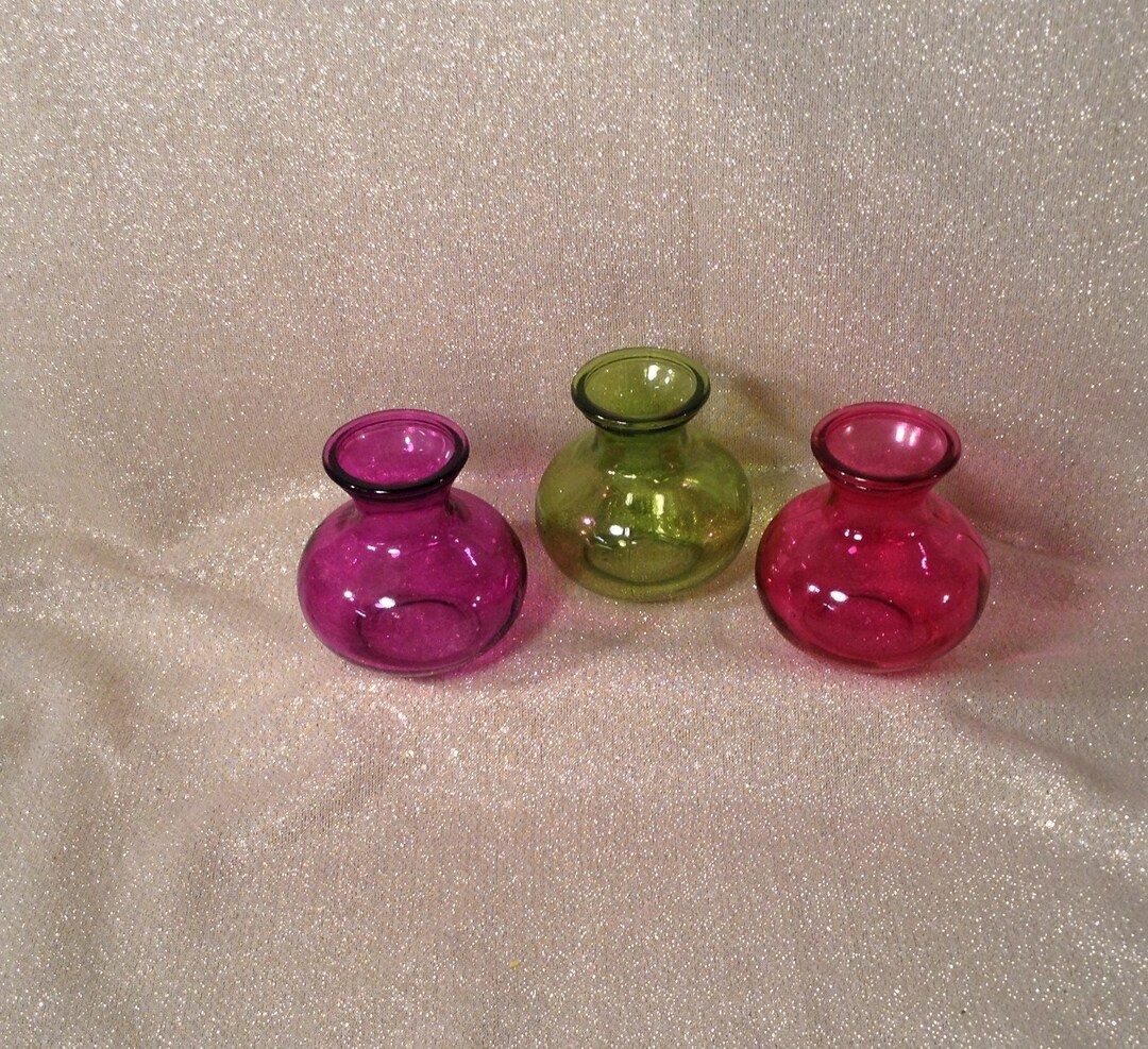 Set of 3 Colored Glass Miniature Vases Storage, Holders, Suncatcher