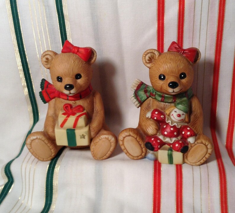 Set of 2 HOMCO Christmas Girl Teddy Bear Figurines 5251 & 5104 Etsy