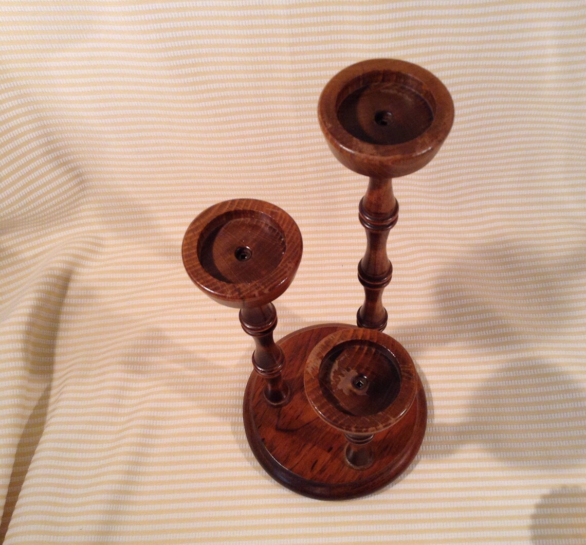 Vintage 3 Tiered Triple Wooden Candle Holder With 3 Colored Etsy
