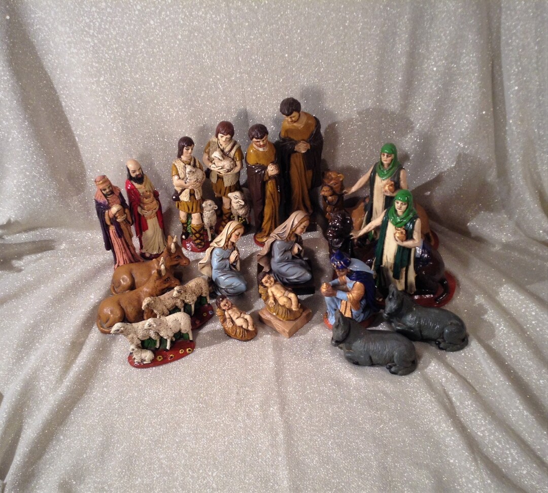 Large Antique 19 Piece Nativity Set 2 Hand Painted Nativity Etsy