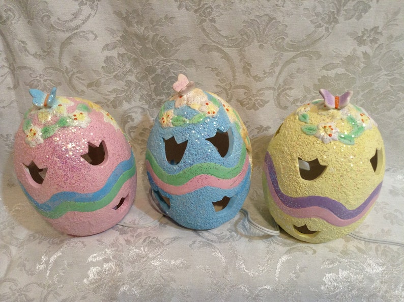 Set of 3 Light up Easter Eggs Pink Yellow & Blue Eggs With Etsy