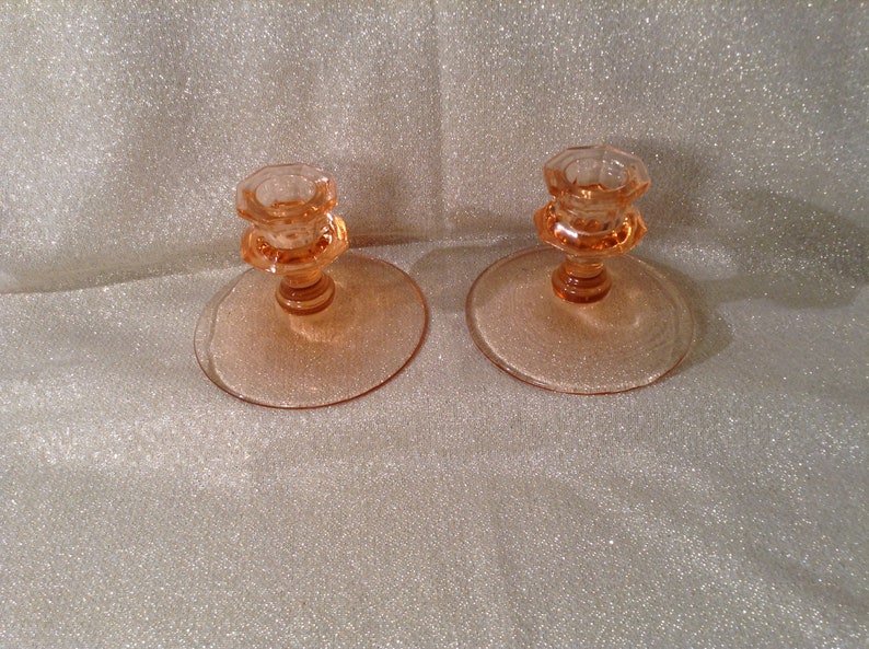 Set of 3 Pink Depression Glass Candlestick Holders Pink Etsy