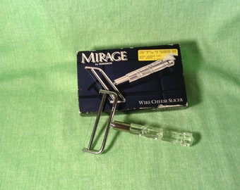 Vintage Mirage Wire Cheese Slicer - Mirage by Robinson Hostess Serving Piece - Clear Acrylic and Stainless Steel - In Original Box