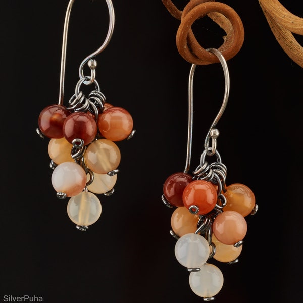 Carnelian silver earrings “Autumn berries”