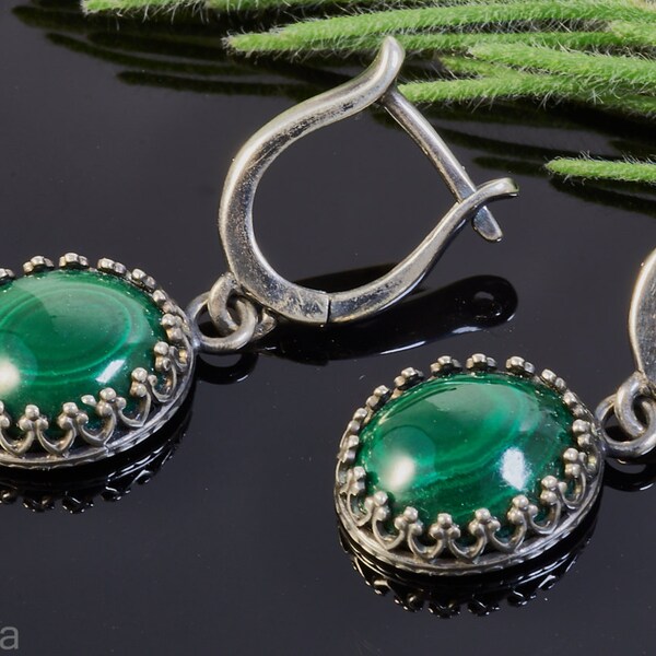 Malachite sterling silver earrings