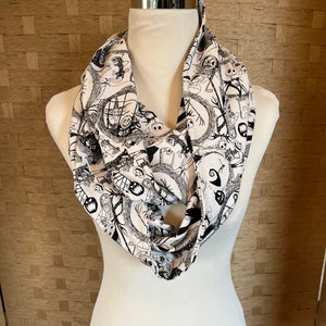 Nightmare Before Christmas Scarf Jack Skellington Oogie Boogie Sally Black & White Nightmare Before Christmas Gift Soft Knit Fabric 60, 70 70 Inches